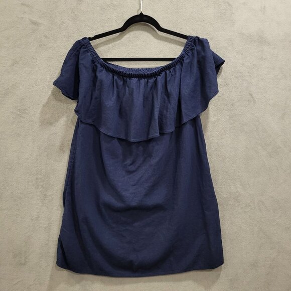 Old Navy‎ Linen-Blend Dress Womens Size Large Ruffle Off-Shoulder Beach Summer - Picture 1 of 5